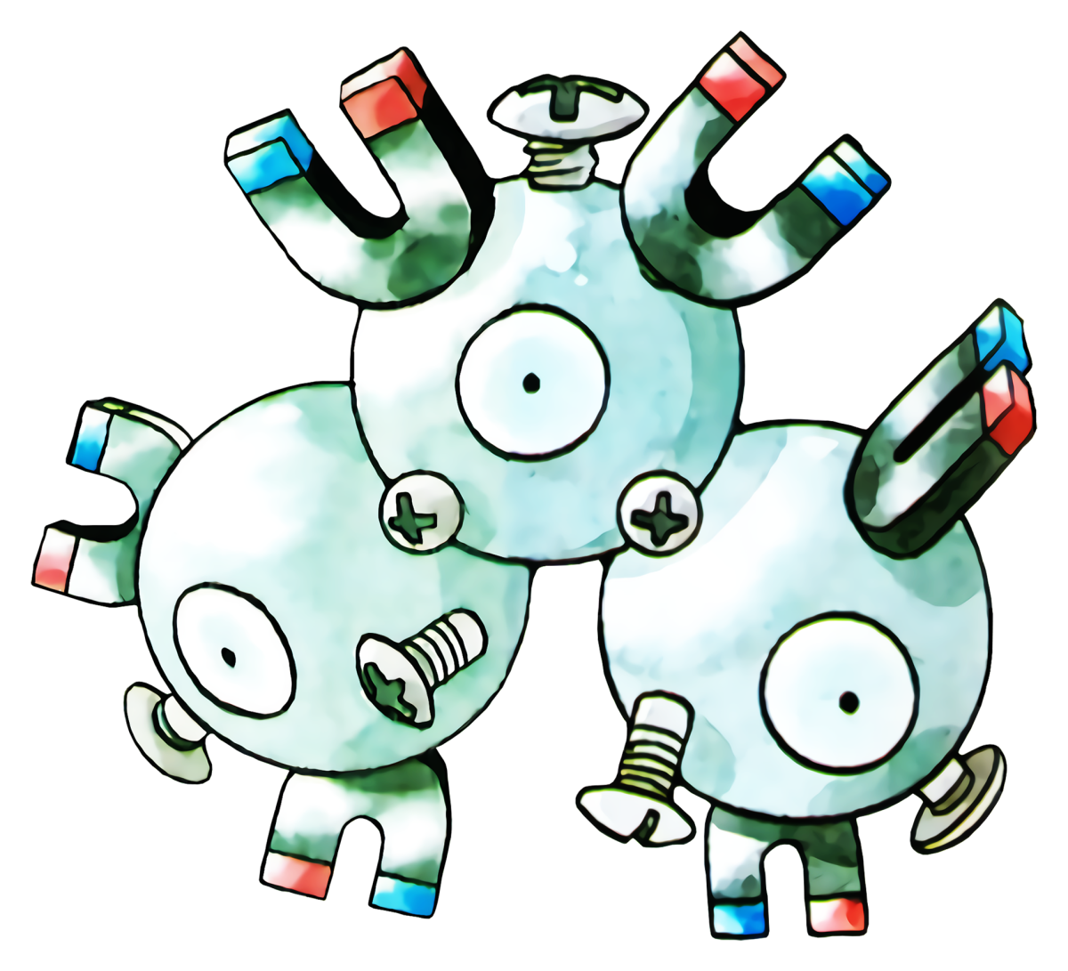 Ken Sugimori's official artwork for three ball bearings with some standard magnets.
