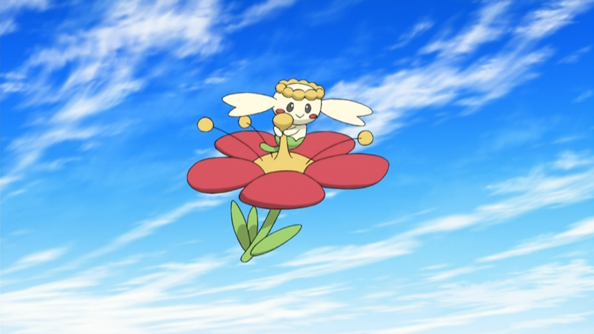 Flabébé is taken for an adventure on a gust of wind in an episode of the anime.