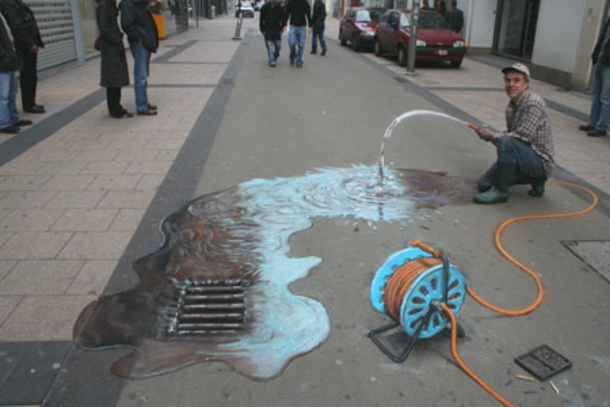 Beever's work is so convincing that people swerve to avoid potholes he has drawn in the street.