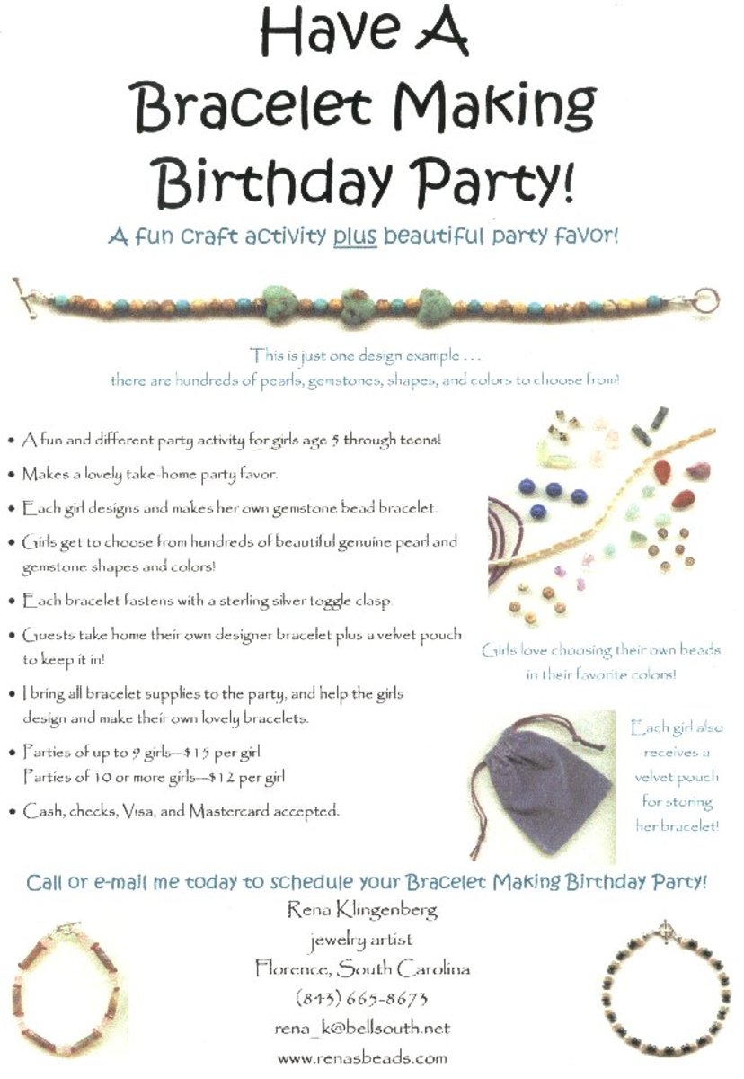 A flyer for my bracelet birthday parties