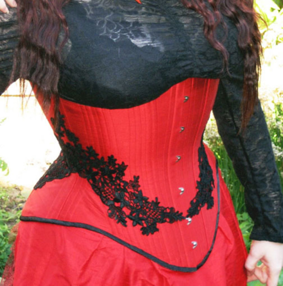Jola Modeling Red Silk Underbust Corset from Electra Designs 