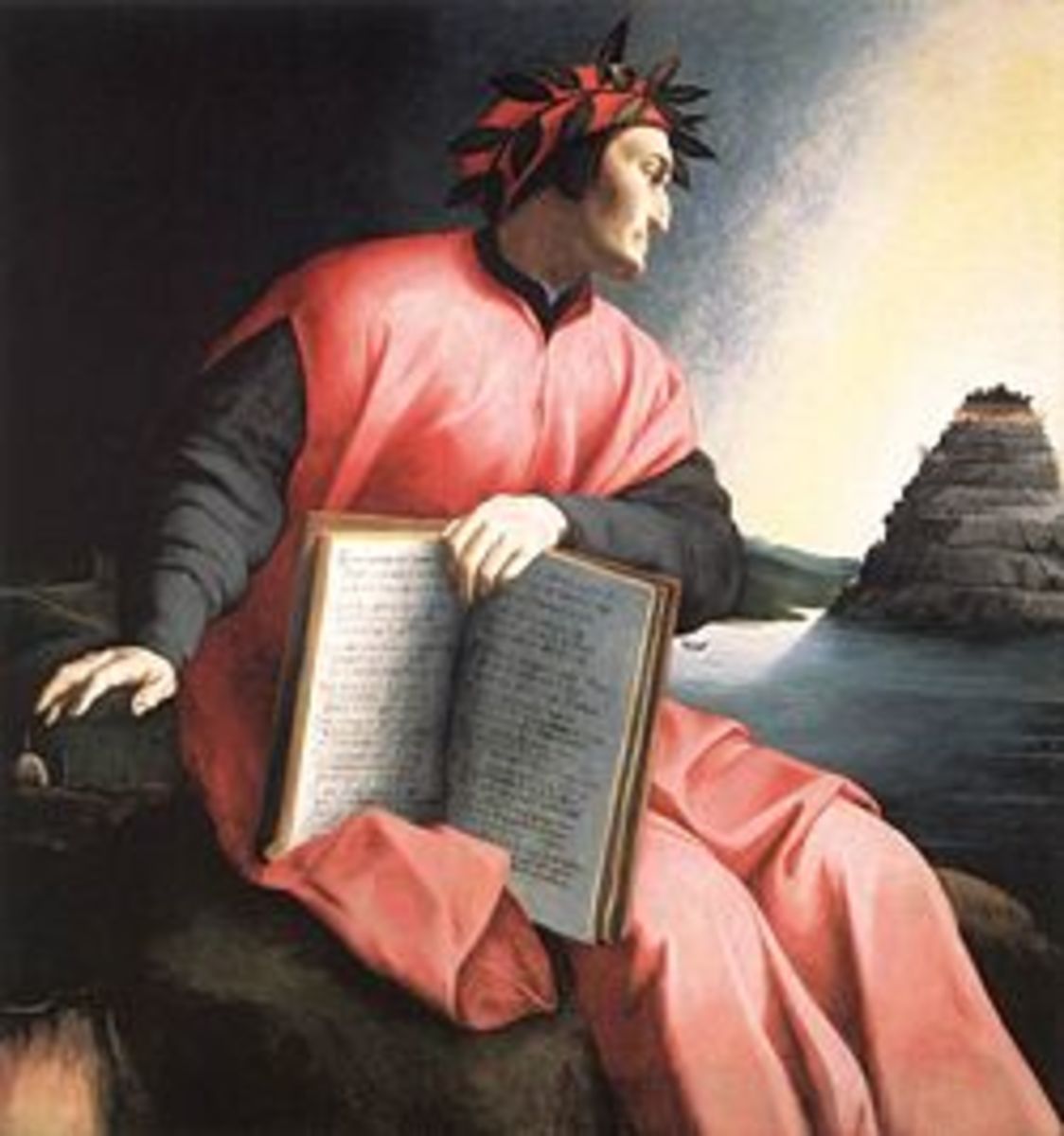 Dante gazes at Mount Purgatory in an allegorical portrait by Agnolo Bronzino, painted circa 1530.
