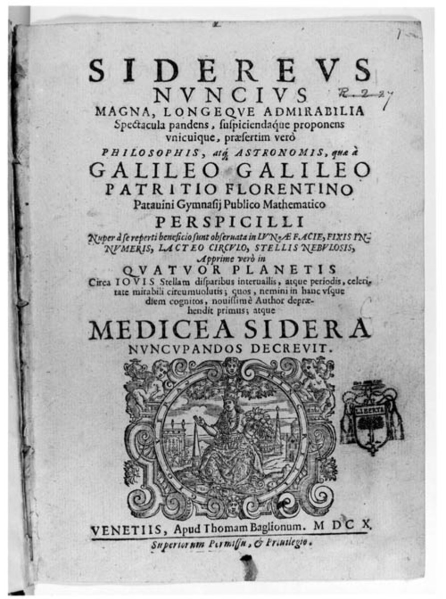 Title page of Galileo's Sidereal Messenger. 