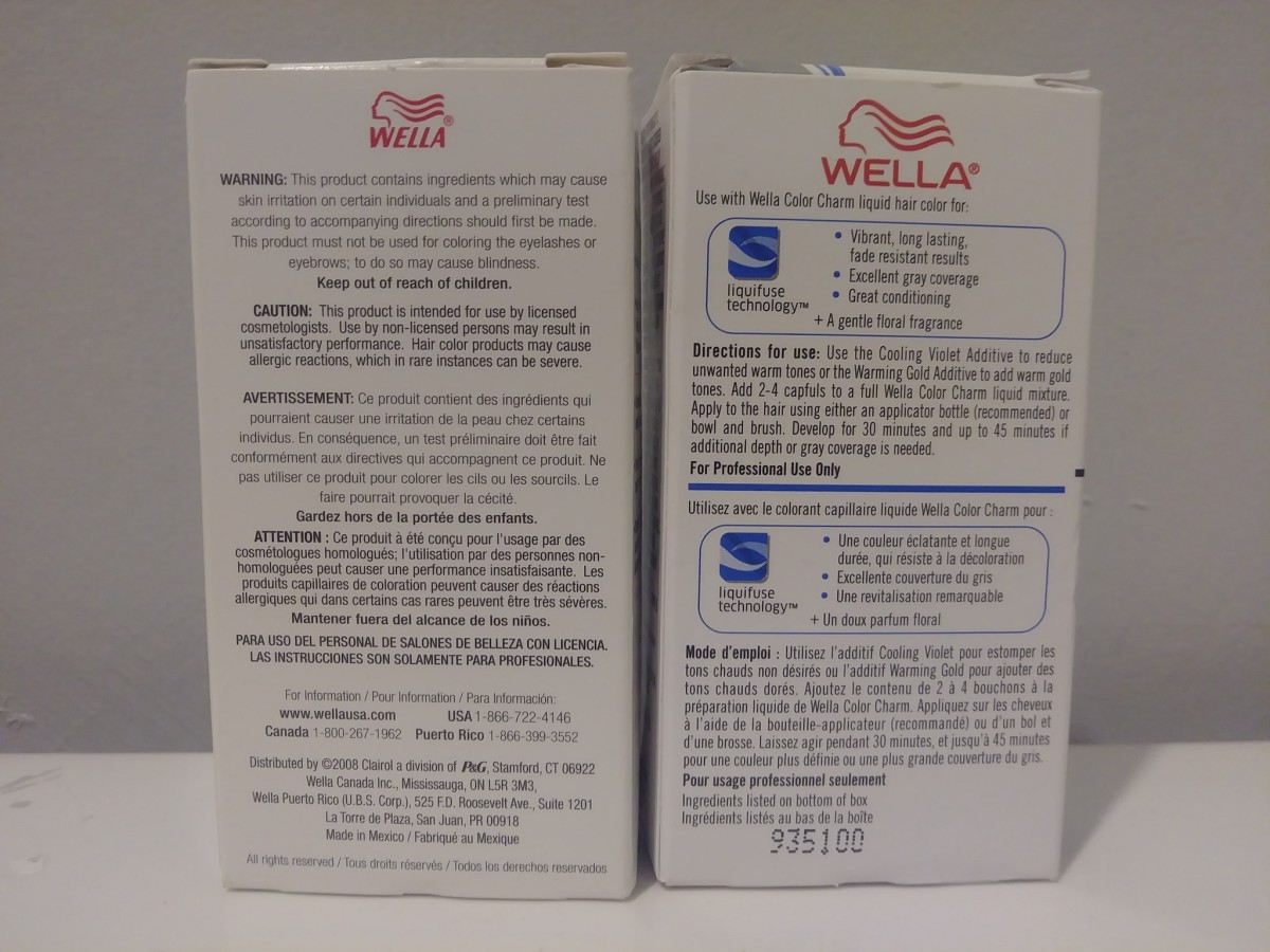 Wella Color Charm Toners and Dyes Back of Package Instructions