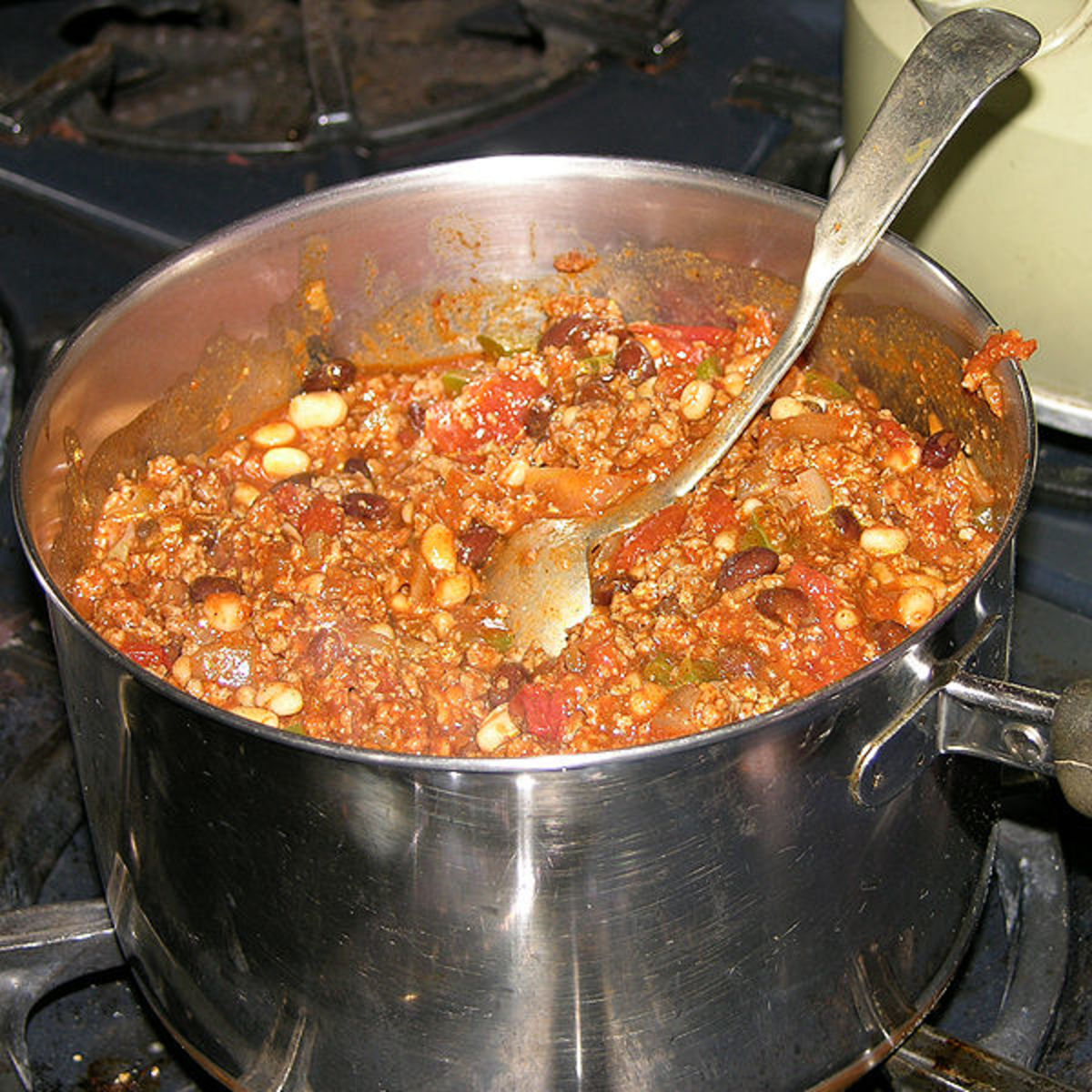 Chili con Carne with Beans in a Stew Pot
