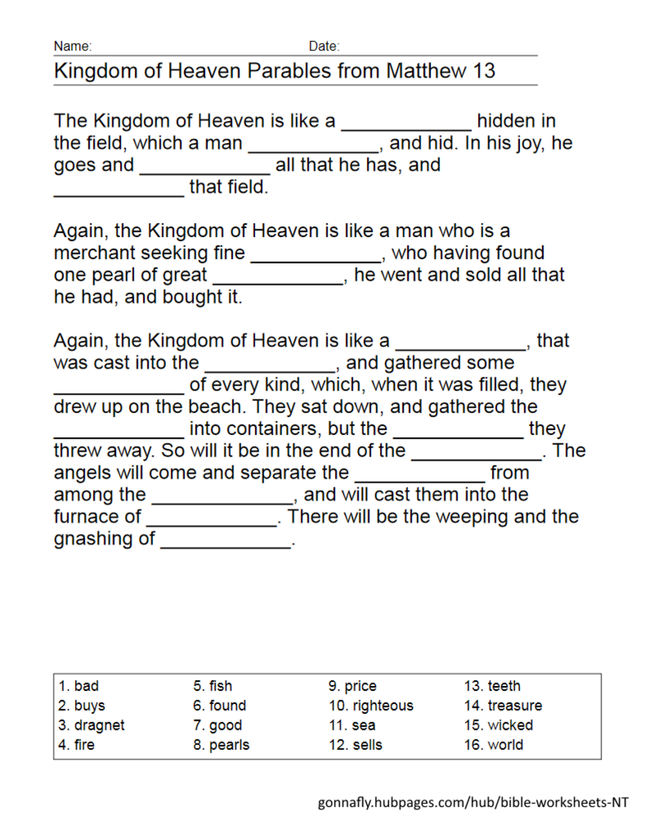 Parables about the Kingdom of Heaven fill in the blanks