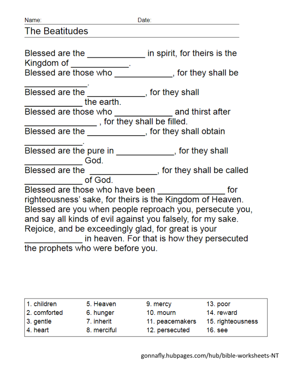 The Beatitudes fill in the blanks