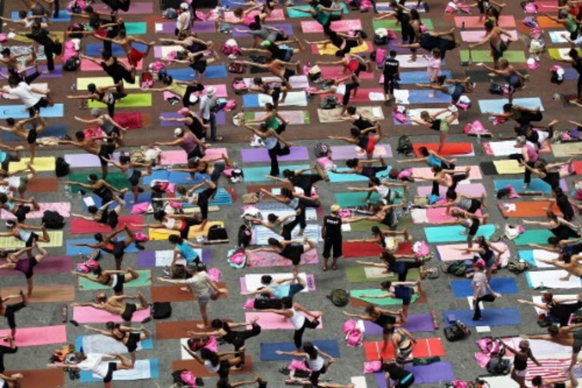 Yoga in Times Square.
