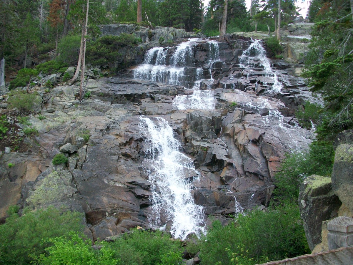  (Falls at Lake Tahoe, CA.) With the spring run-off, streams and lakes fill bringing warm temperatures and increased worm production.