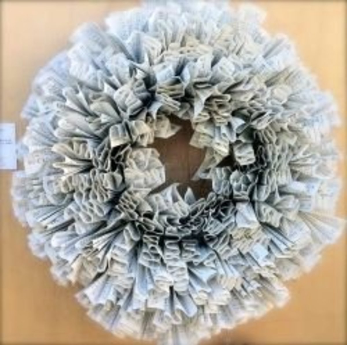 Paper wreath made from sheet music. 