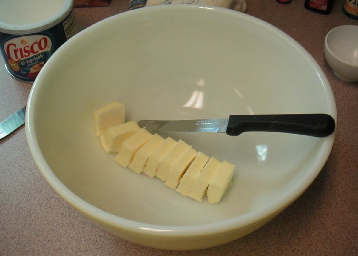 2. Start by cutting the butter into tablespoon size pieces to soften.