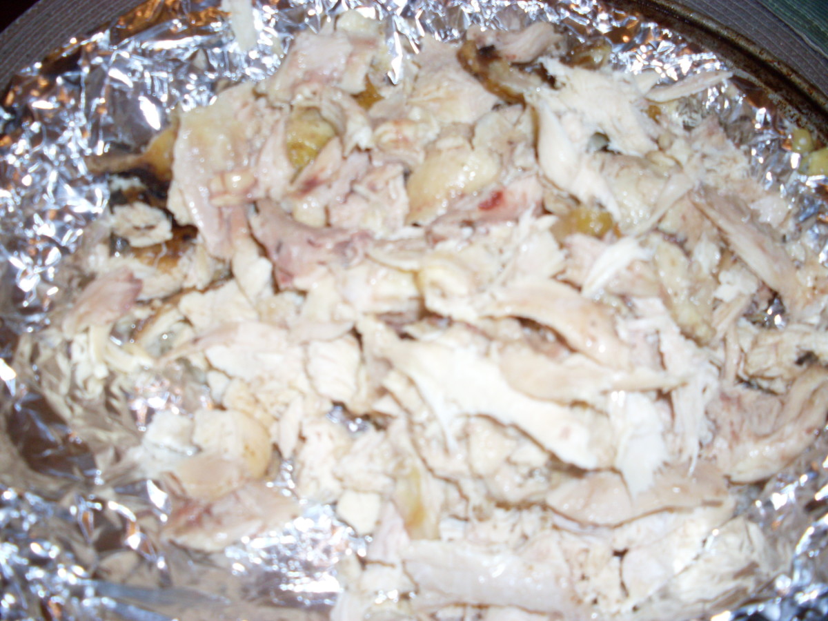 pieces of leftover chicken to be used to prepare chicken tacos