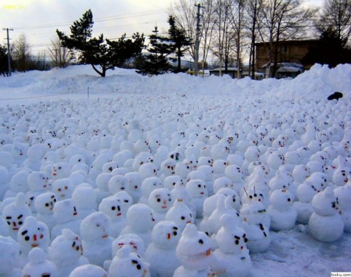 Armies of snowmen on winters  cold battlefield