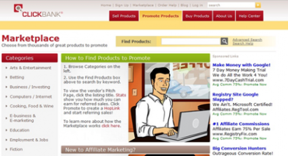 Choose products to promote from Clickbank's marketplace