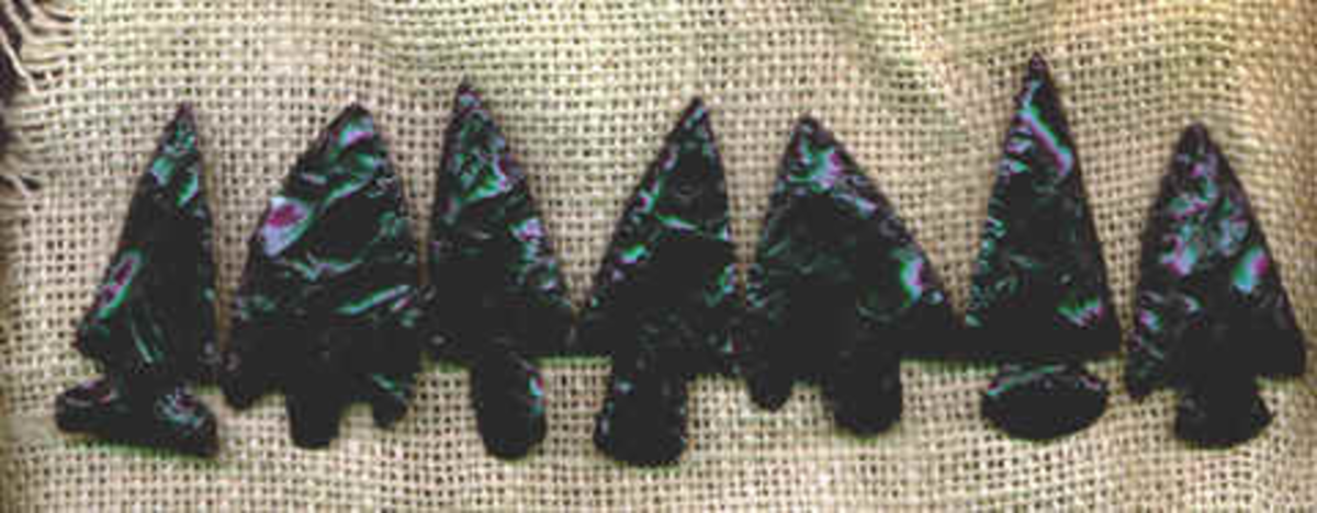 Fig.3 an example of Obsidian artifacts found at Catal Hoyuk. These appear to be arrowheads of spear tips.