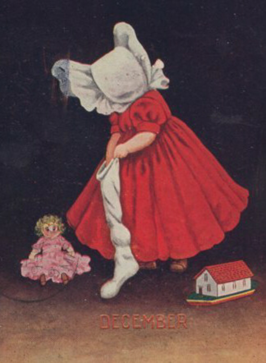 Red Christmas Girl and Doll