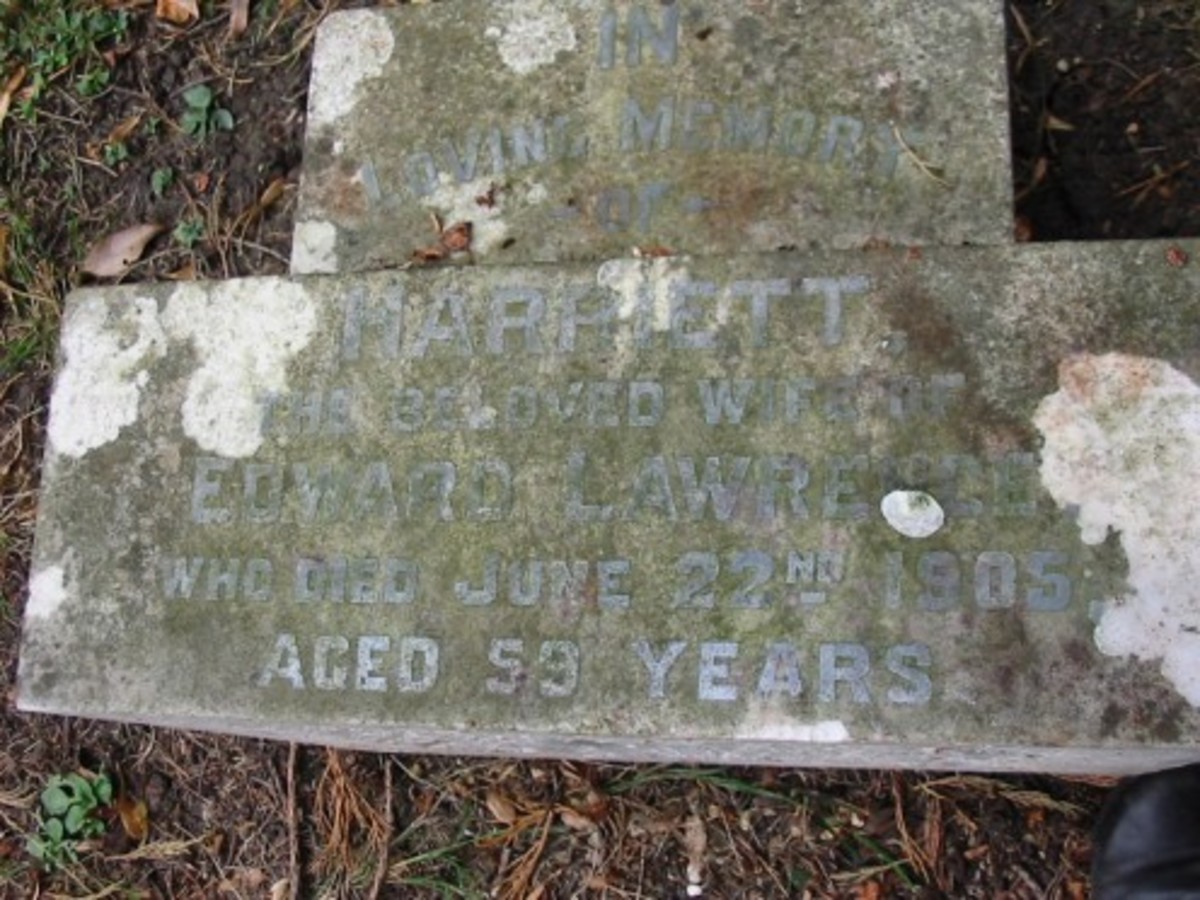 Harriet Lawrence, died 22 June 1905, buried in St. Peter & St. Pauls Church, Newport Pagnell, Buckinghamshire