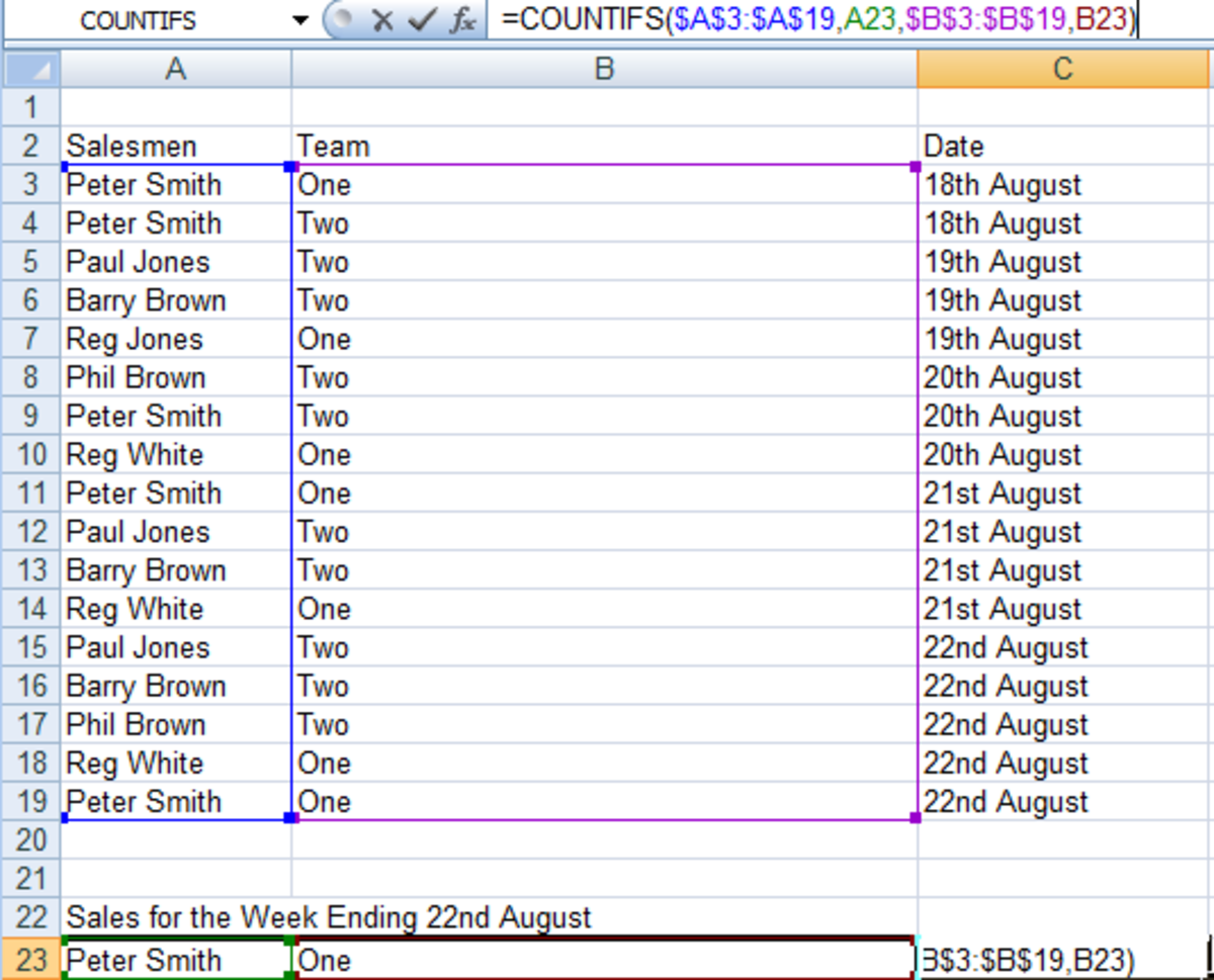Example of COUNTIF from Excel 2007 and Excel 2010.