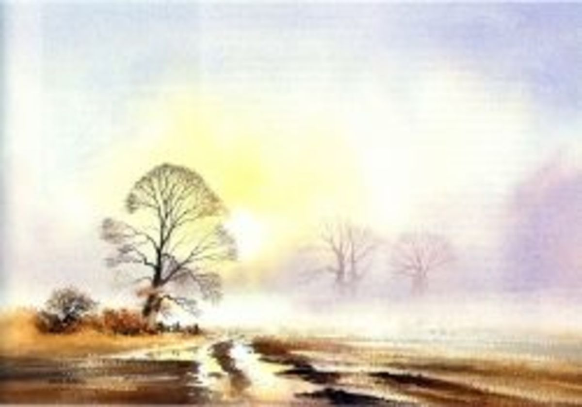 watercolour landscape tree field