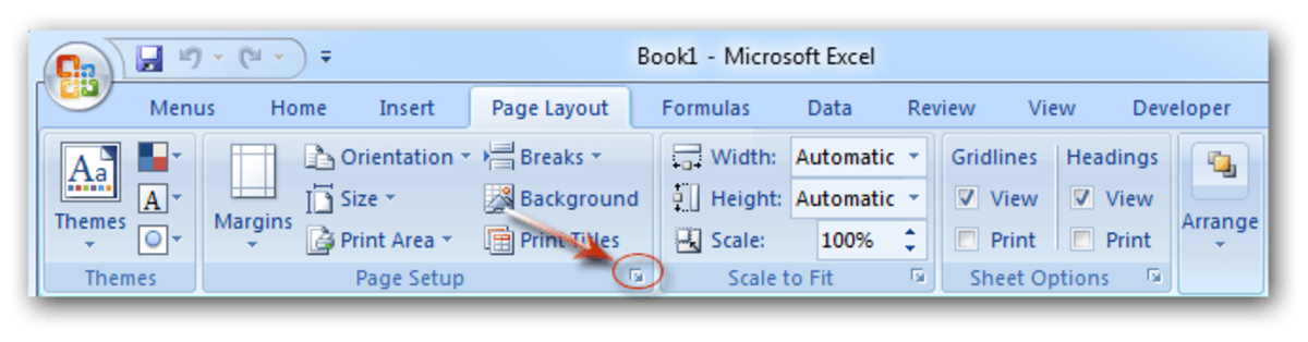 The Page Layout Tab of Excel 2007