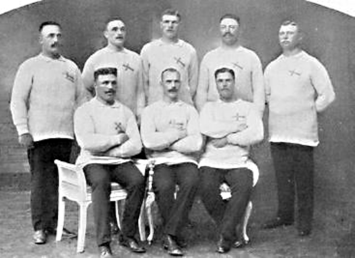 The victorious Swedish tug of war team at the Olympics of 1912