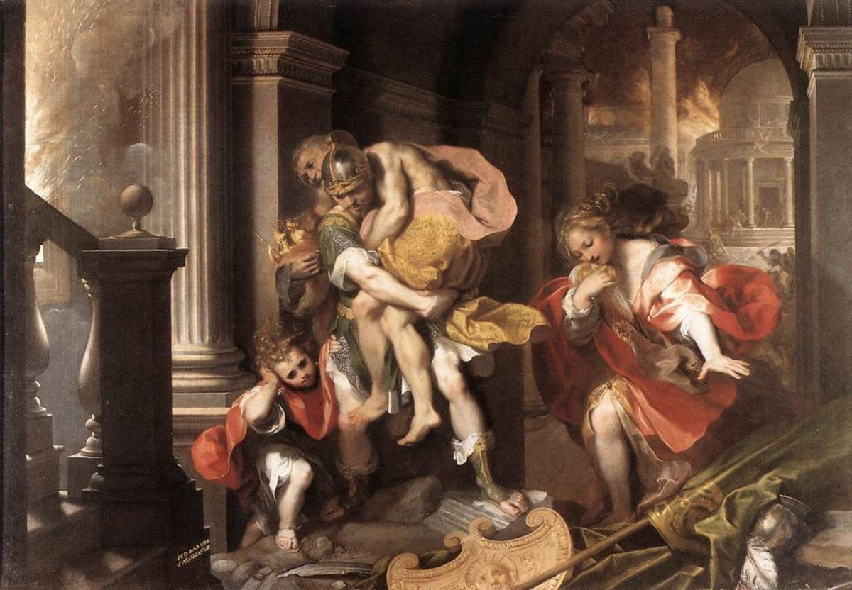 Aeneas flees Troy