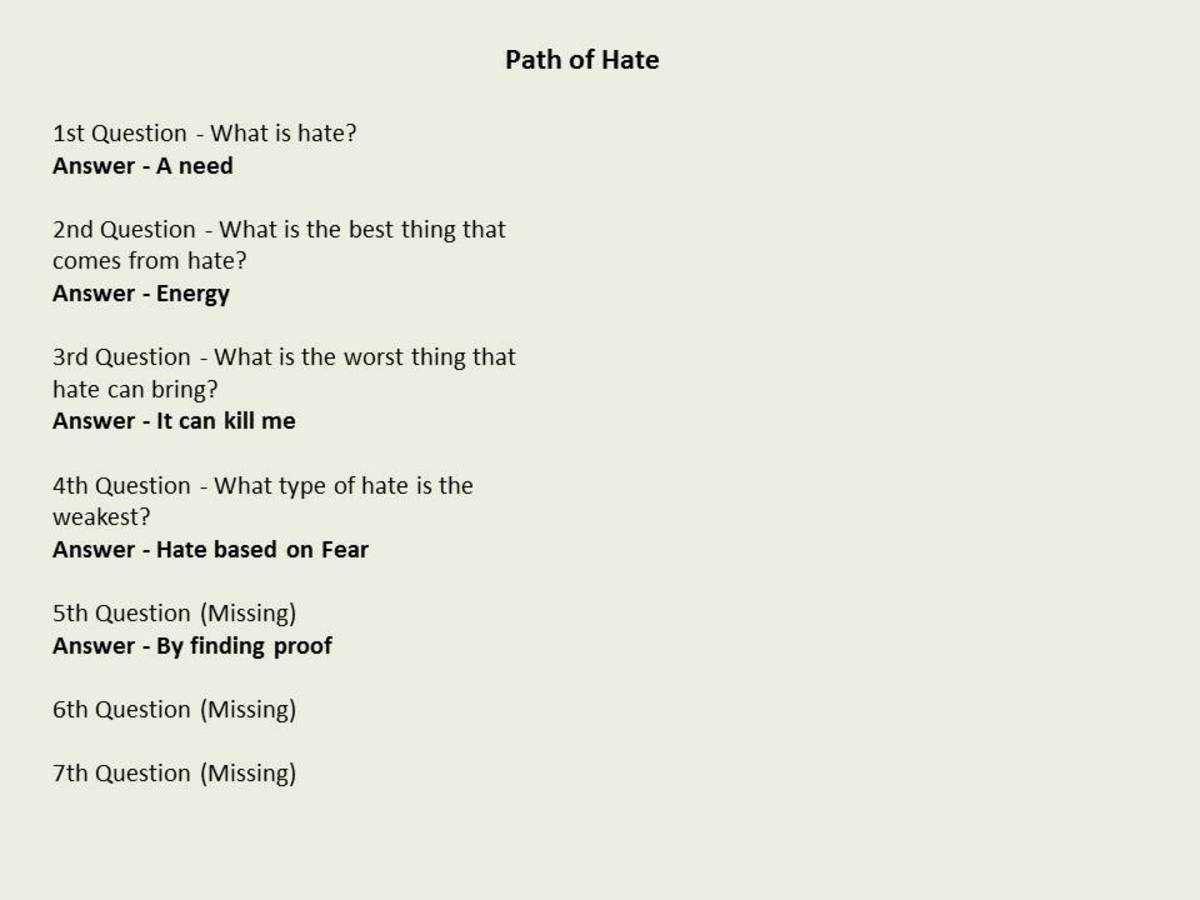 Answers to the Path of Hate meditation path