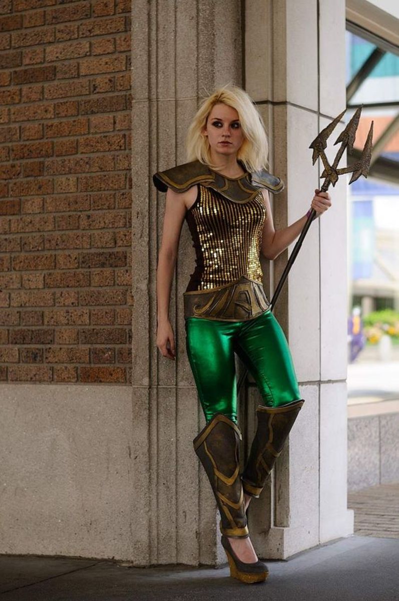 Wow- this is one great looking Mera costume.  Use the materials you have, put them together, assess your costume.  Go buy or borrow what you need to get the look you want to be wearing this Halloween.