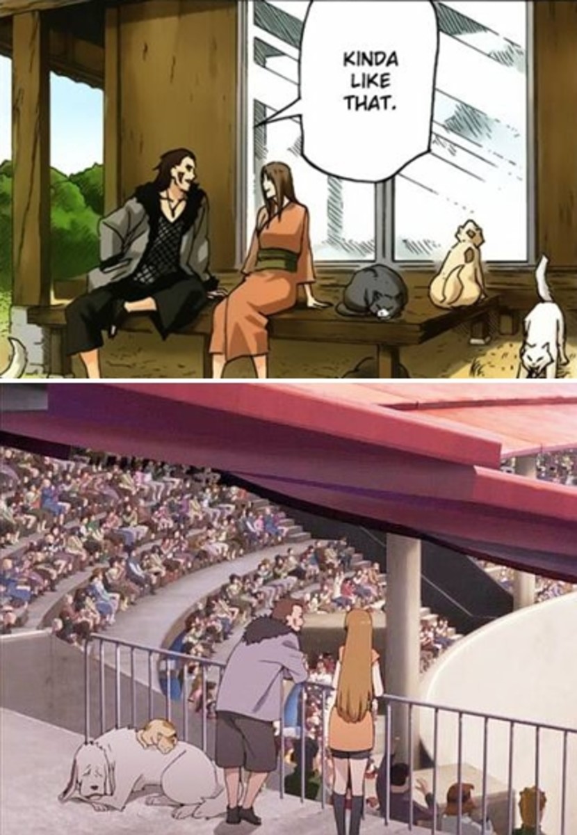 Kiba and Tamaki in the last chapter of Naruto manga and in Boruto: Naruto the Movie.