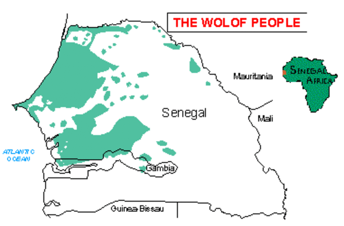 A distribution of the Wolof people; in reality the Wolof language is spoken throughout most of Senegal.