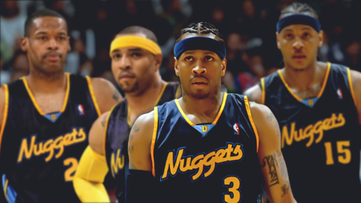 Allen Iverson with Marcus Camby, Kenyon Martin, and Carmelo Anthony. 