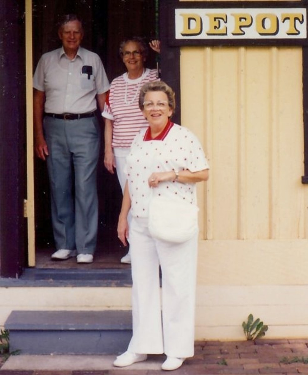 My Uncle, Aunt, and Mother outside the Donahue Train Depot