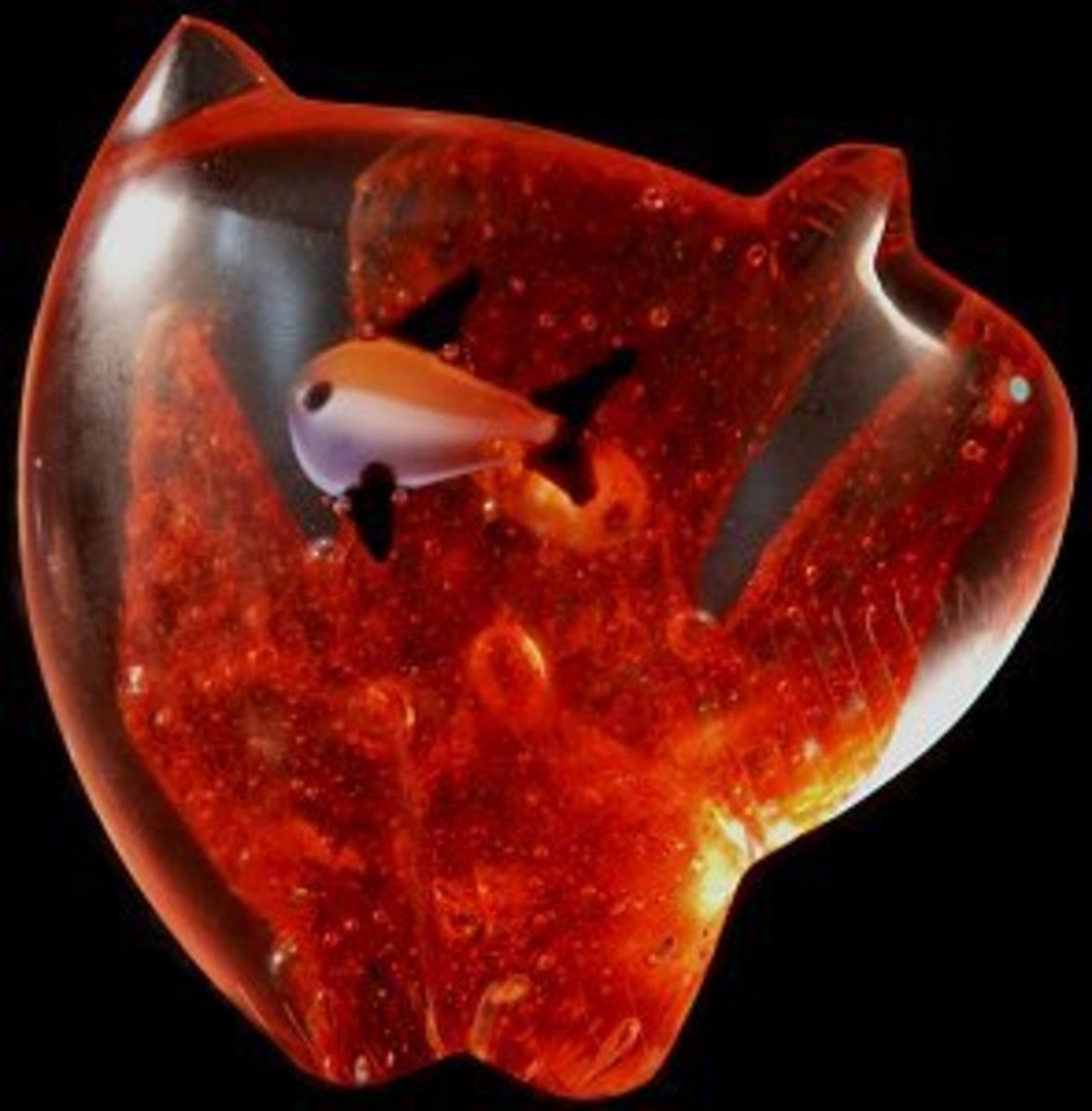 Leland Boone murano glass bobcat (with fish inside!)