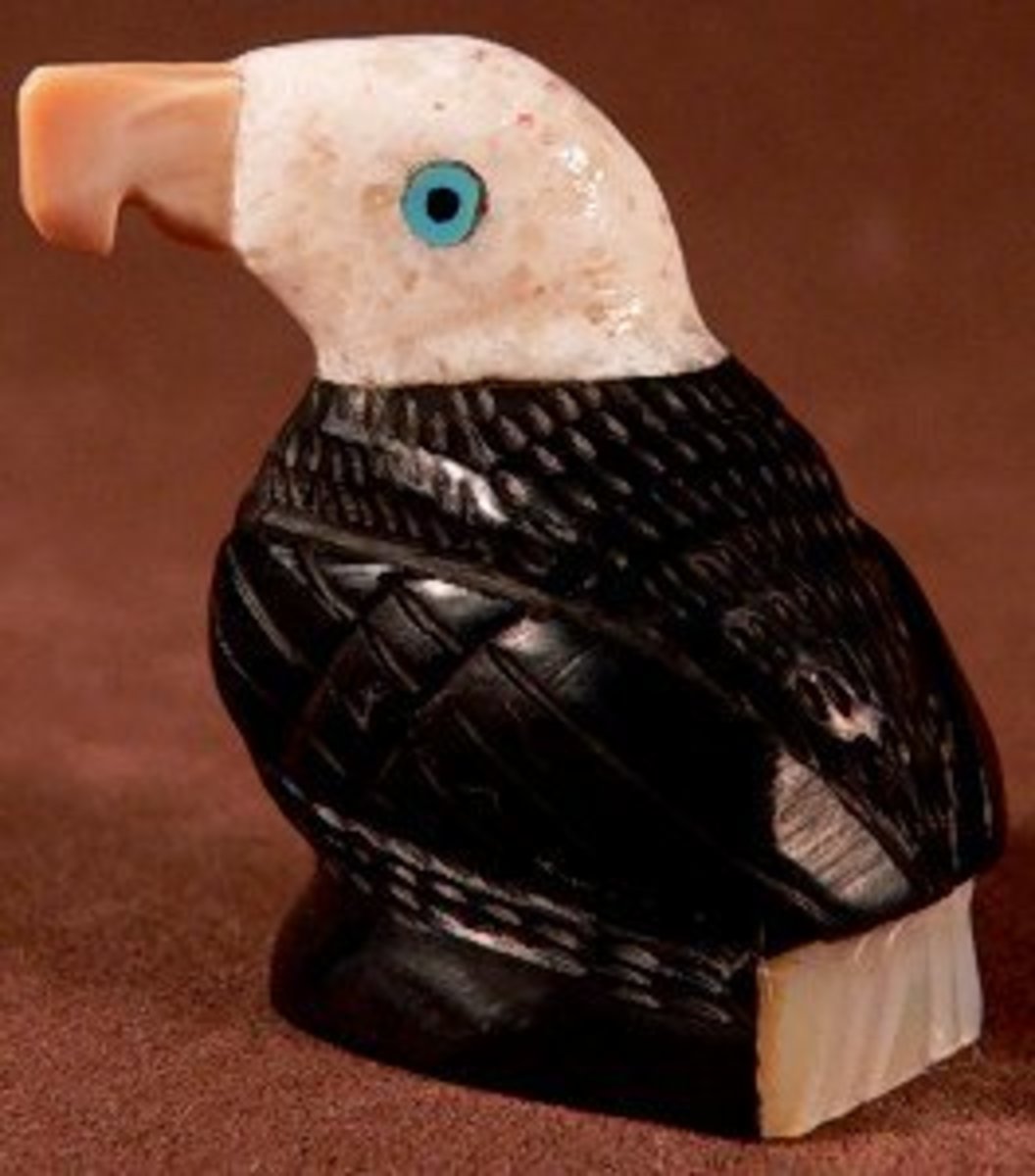 Edison Bobelu bald eagle made of various materials.