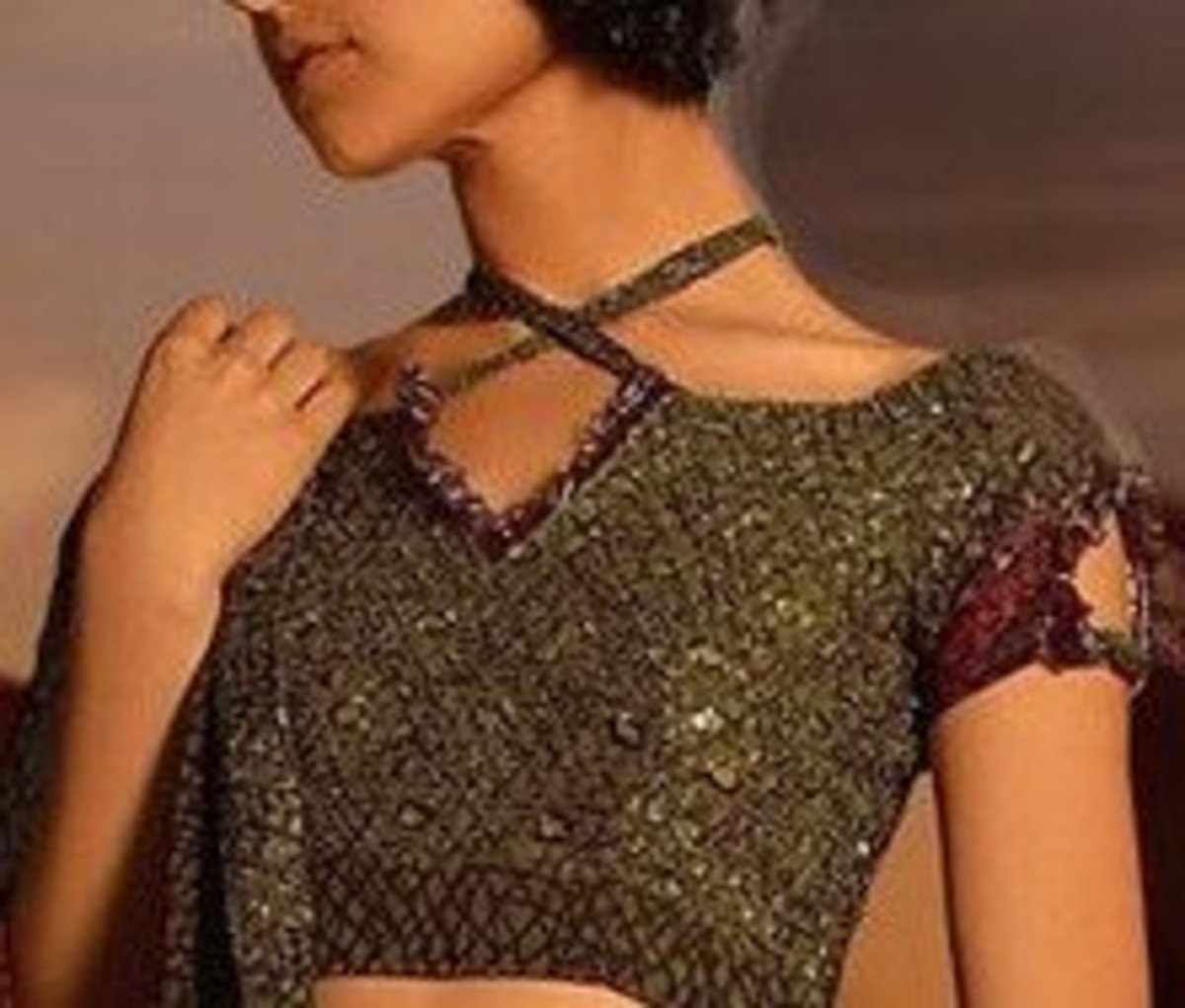 Crossed halter neck saree blouse design