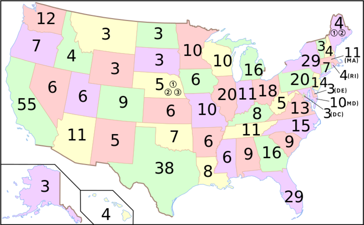 This map shows how many electoral votes each state has based on the most recent Census (2010)