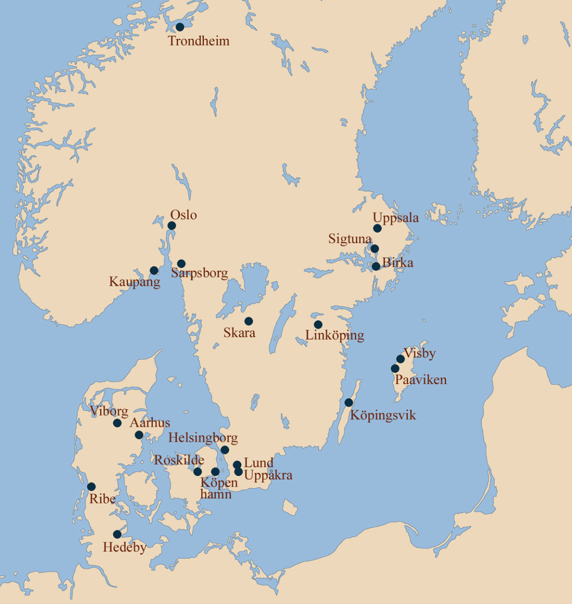A Swedish map of trading havens in Scandinavia, their relationship to each other and Baltic commerce 