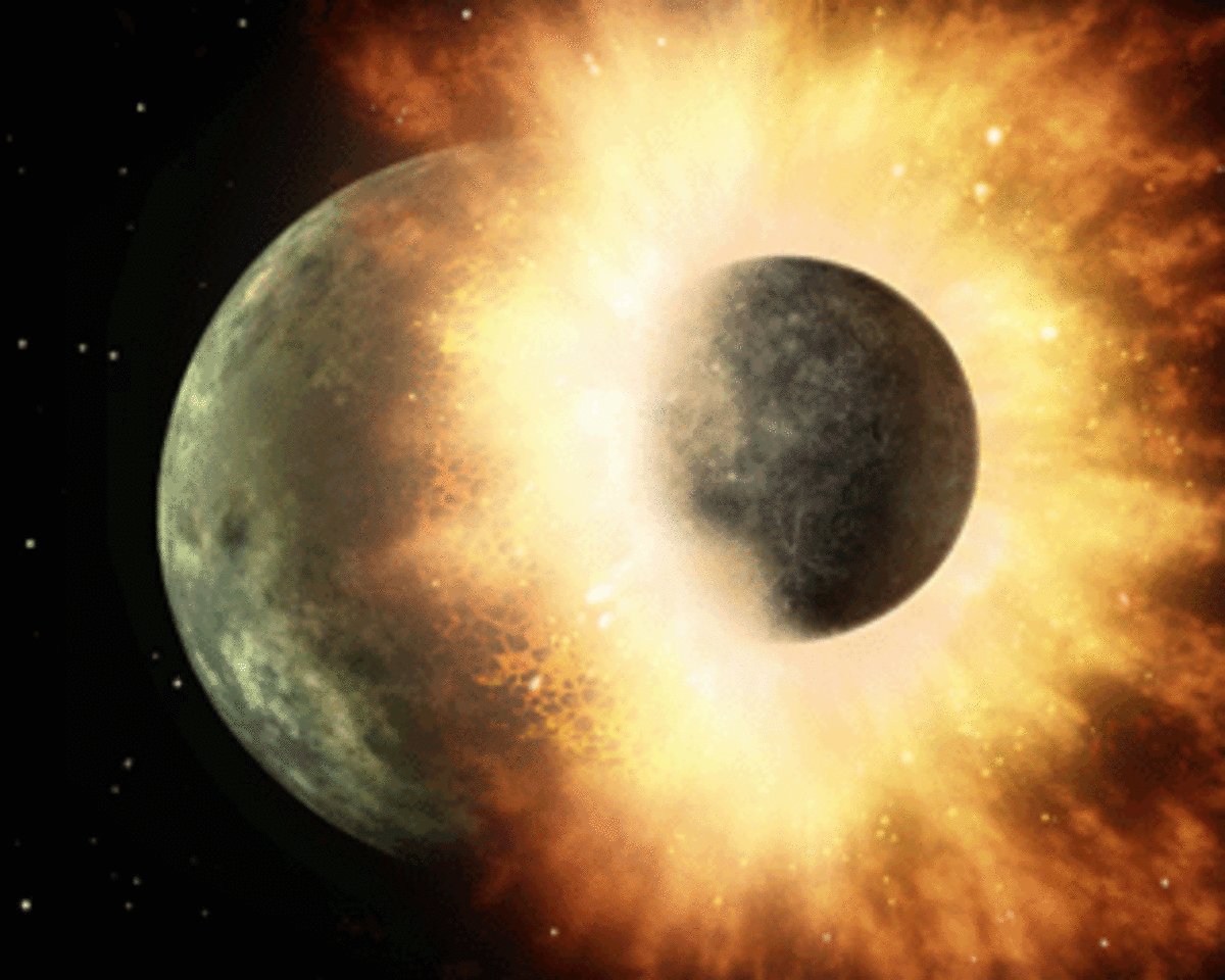 The moment when a giant planet called Theia smashed into Earth to create the Moon.