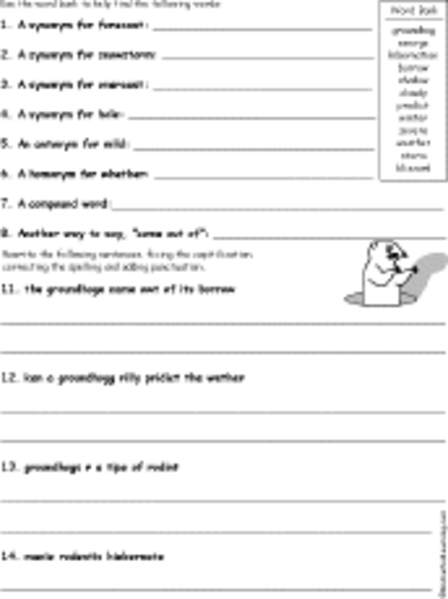Groundhog Day Crafts, Worksheets and Printable Books