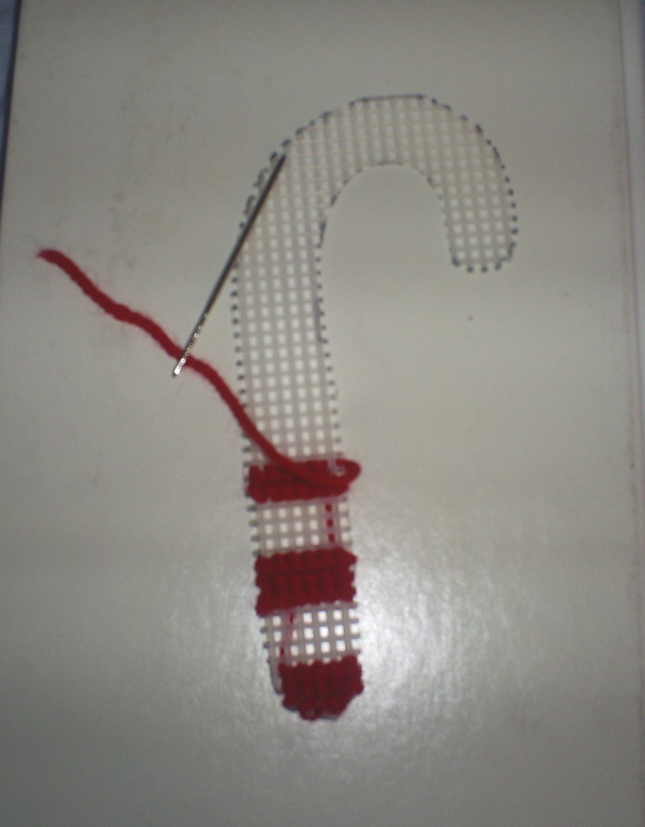 This is what the candy cane looks like with three rows of red added.