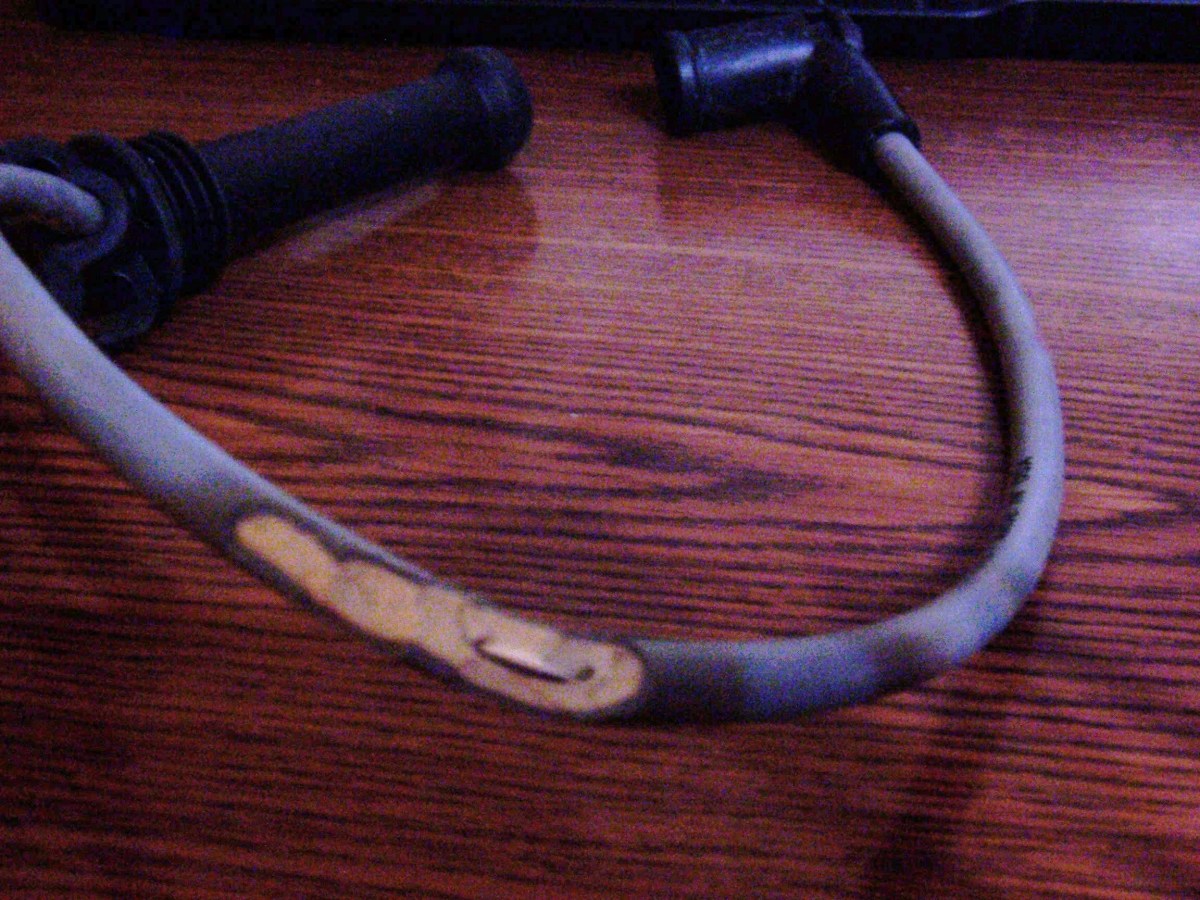 One of many spark plug wires that the mice chewed through this past winter.