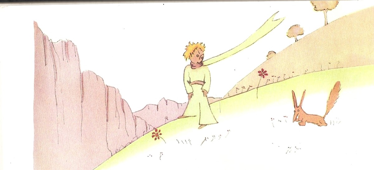 The Little Prince and the fox. From the Little Prince by Antoine De Saint Exupery.