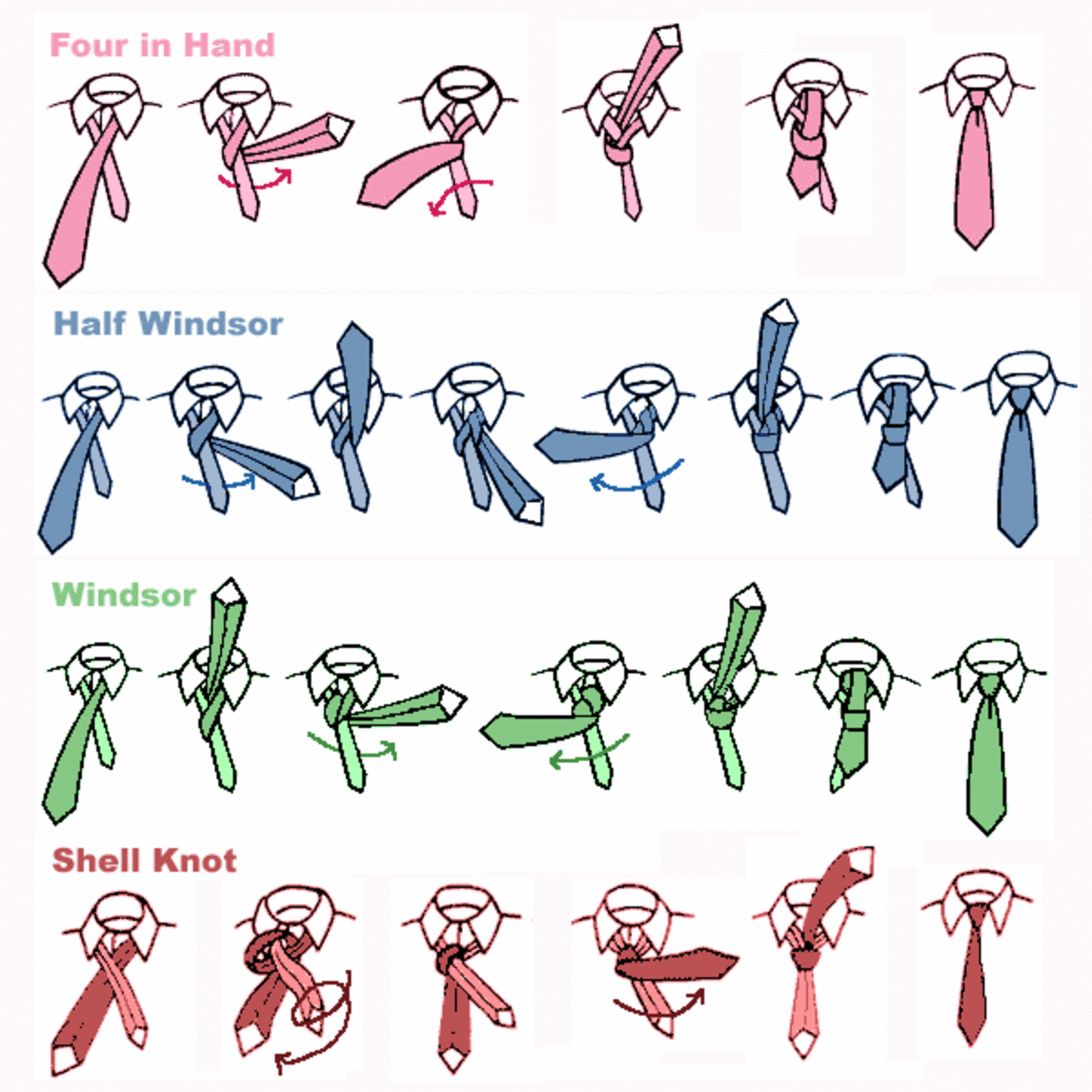 Learn How To Tie A Tie Windsor Shell Four In Hand Knots Step By Step Hubpages