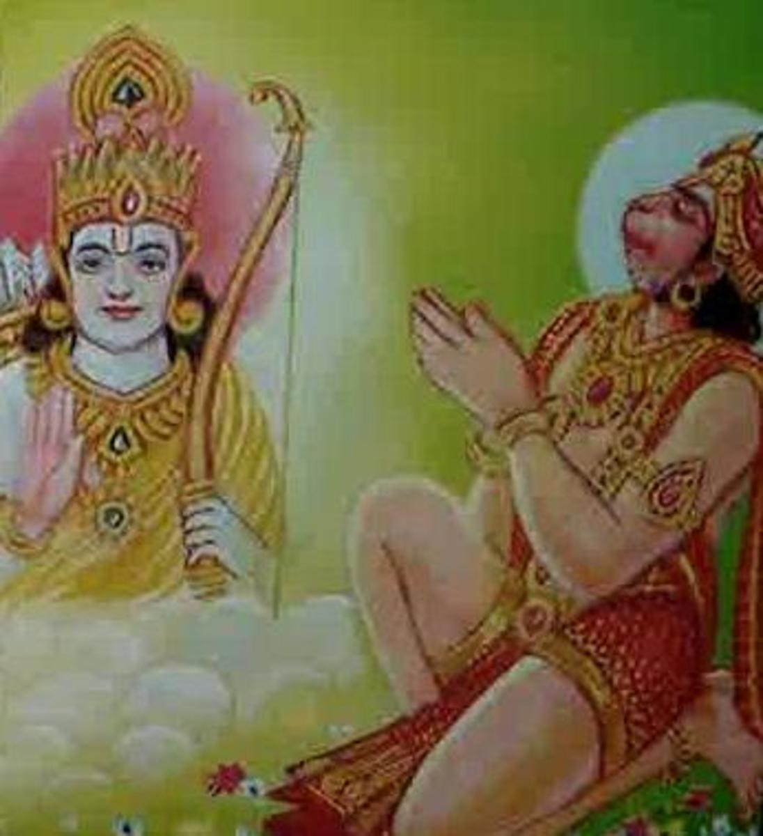Picture depicting verse 34 of the Hanuman Chalisa