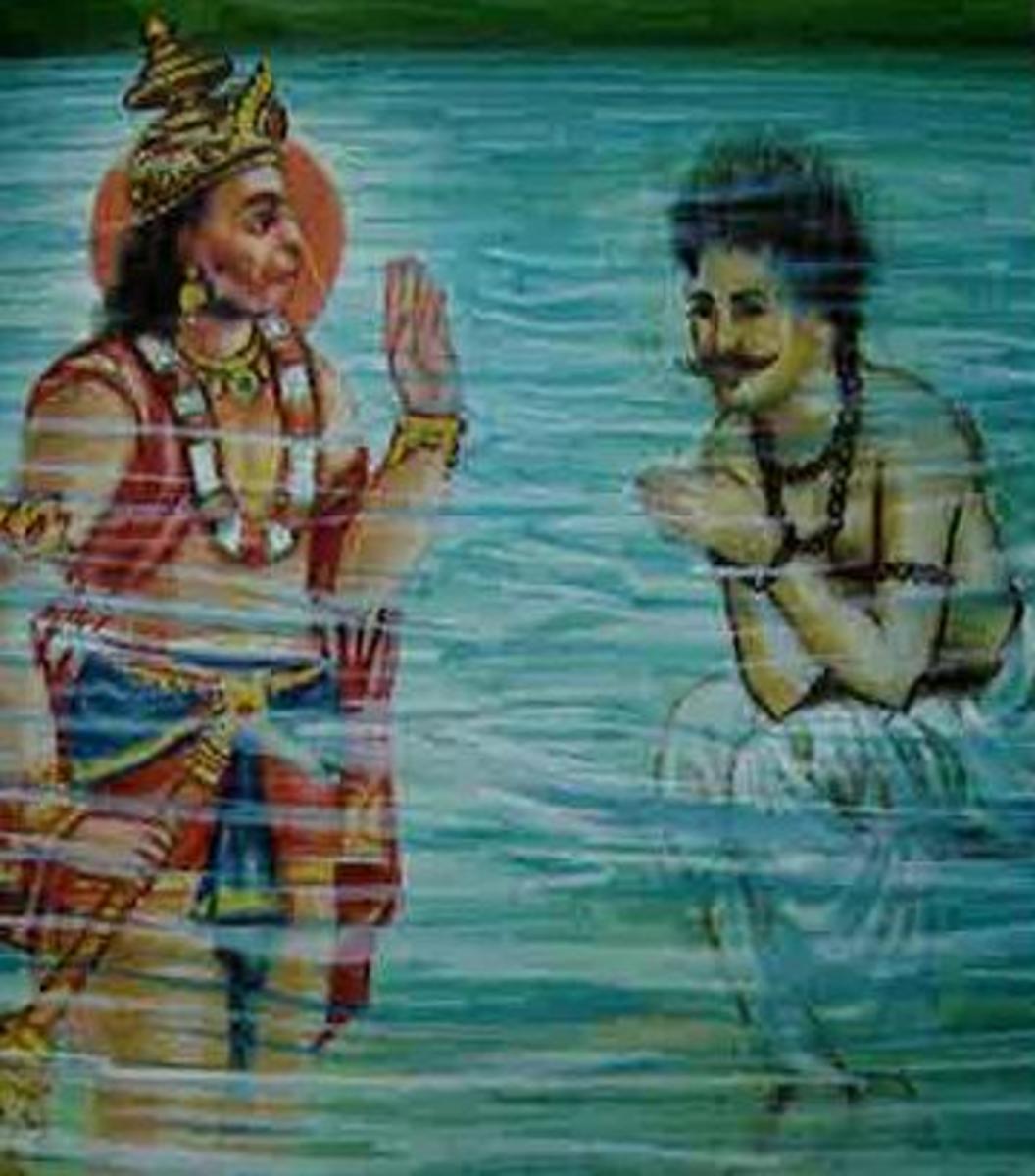 Picture depicting verse 38 of the Hanuman Chalisa