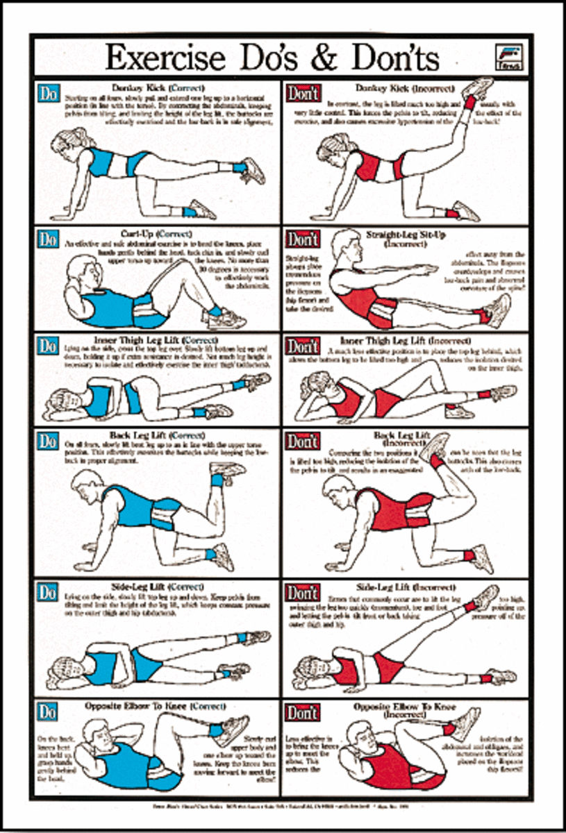 Colorful blue and red Exercise Do's and Don'ts Poster showcasing six different movements