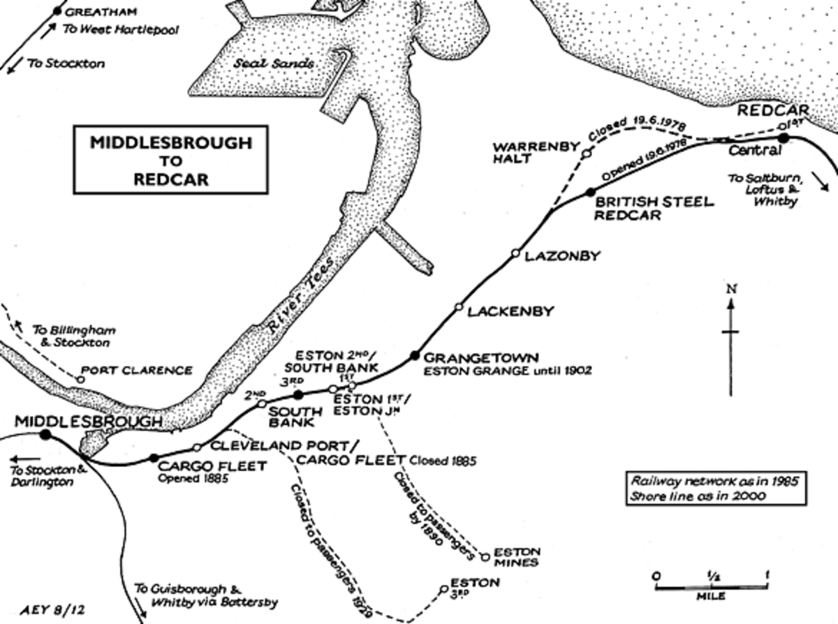 South Tees railway routes. Most of the branches were closed, leaving only the (Darlington-) Middlesbrough-Saltburn and (Darlington -) Middlesbrough - Battersby (-Whitby) routes for passengers and an extension via Boulby Cliffs to Boulby Mine