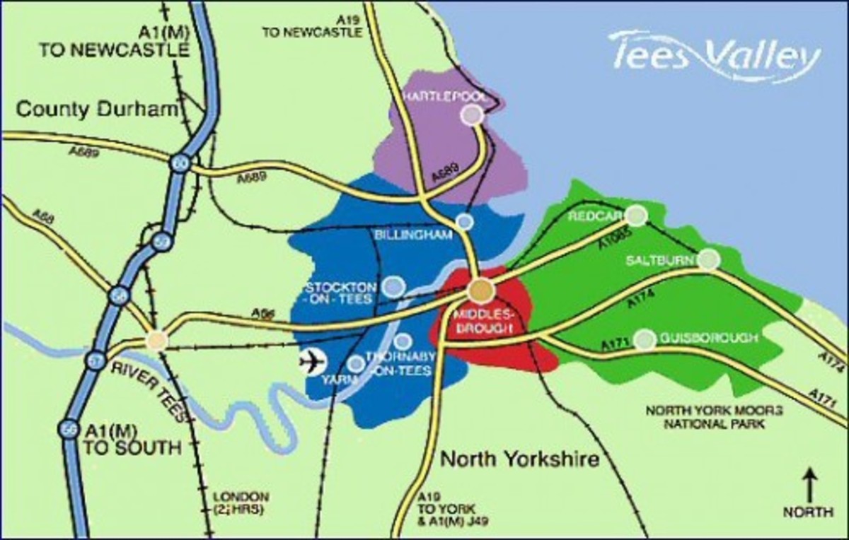 Location of Redcar in relation to the rest of the area around the east of Middlesbrough