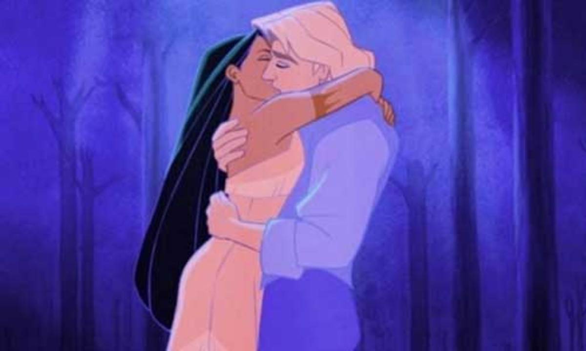 Pocahontas (voiced by Irene Bedard) and Captain John Smith (voiced by Mel Gibson)