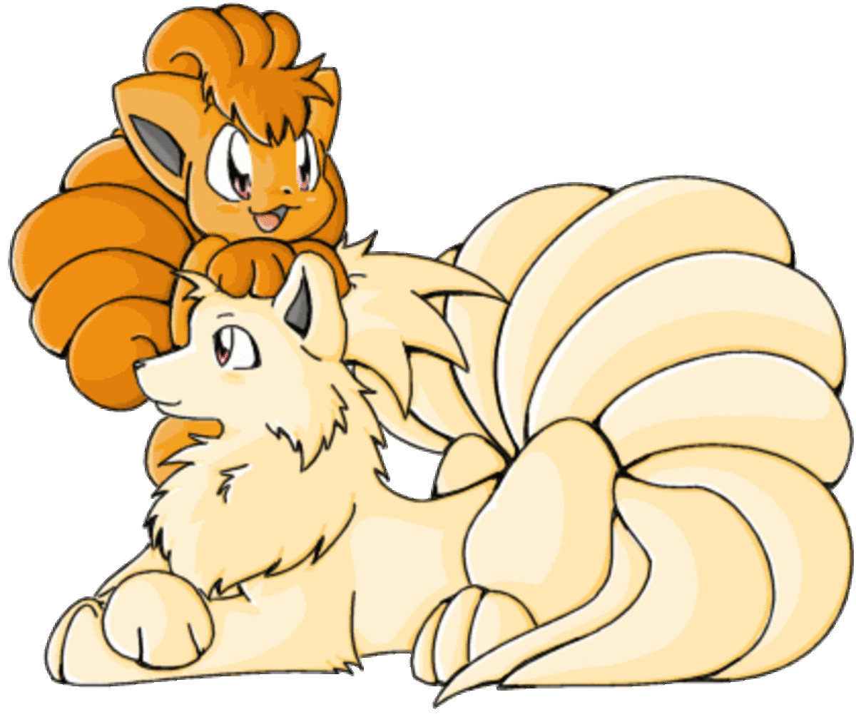 A cute picture of Vulpix and it's evolution, Ninetails
